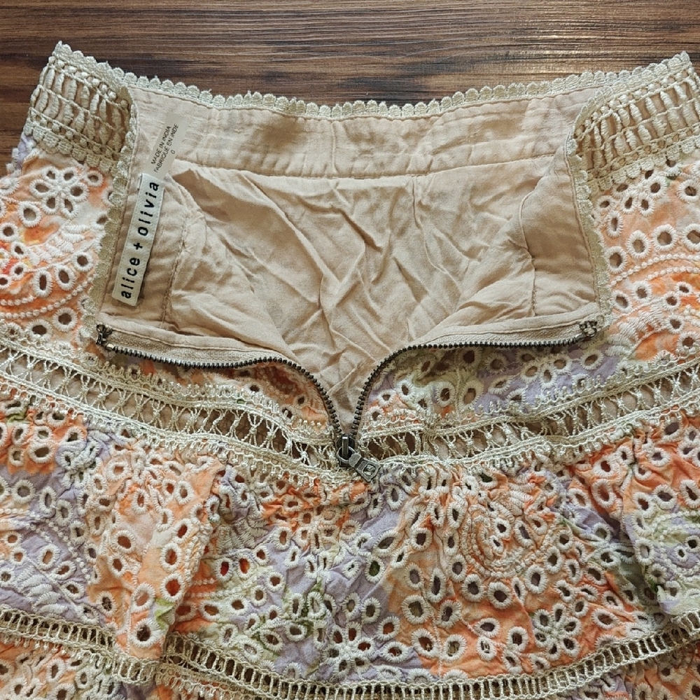 Alice + Olivia Cream and Orange Eyelet Mini Skirt - Picture 8 of 8